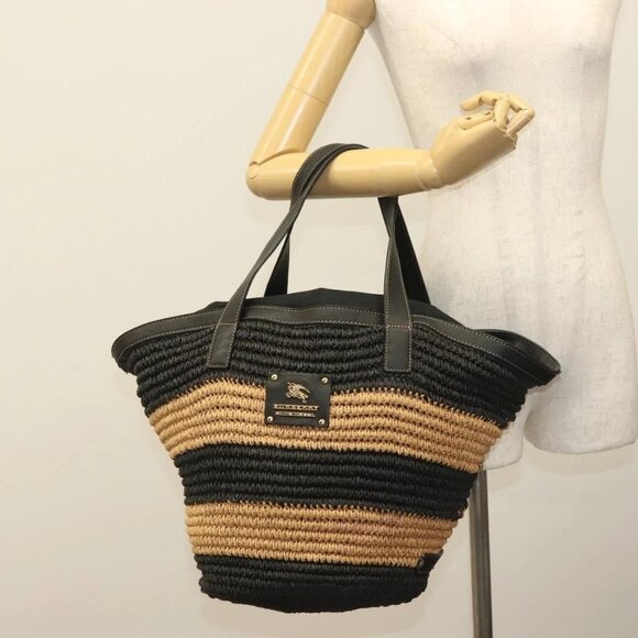 Burberry Handbags - BURBERRY Blue Label Tote Bag Straw Gold Black Auth 132307